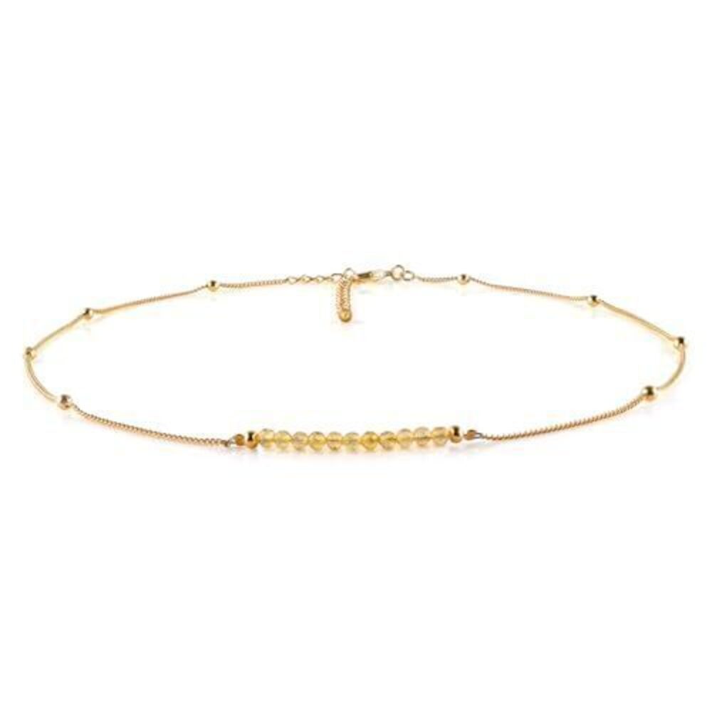 3054 Yellow Citrine Jewelry Gold Necklace , Satellite Beaded November
